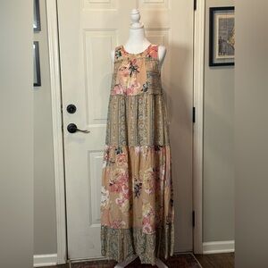 DAVI & DANI Floral Maxi Dress - Pink and Tan